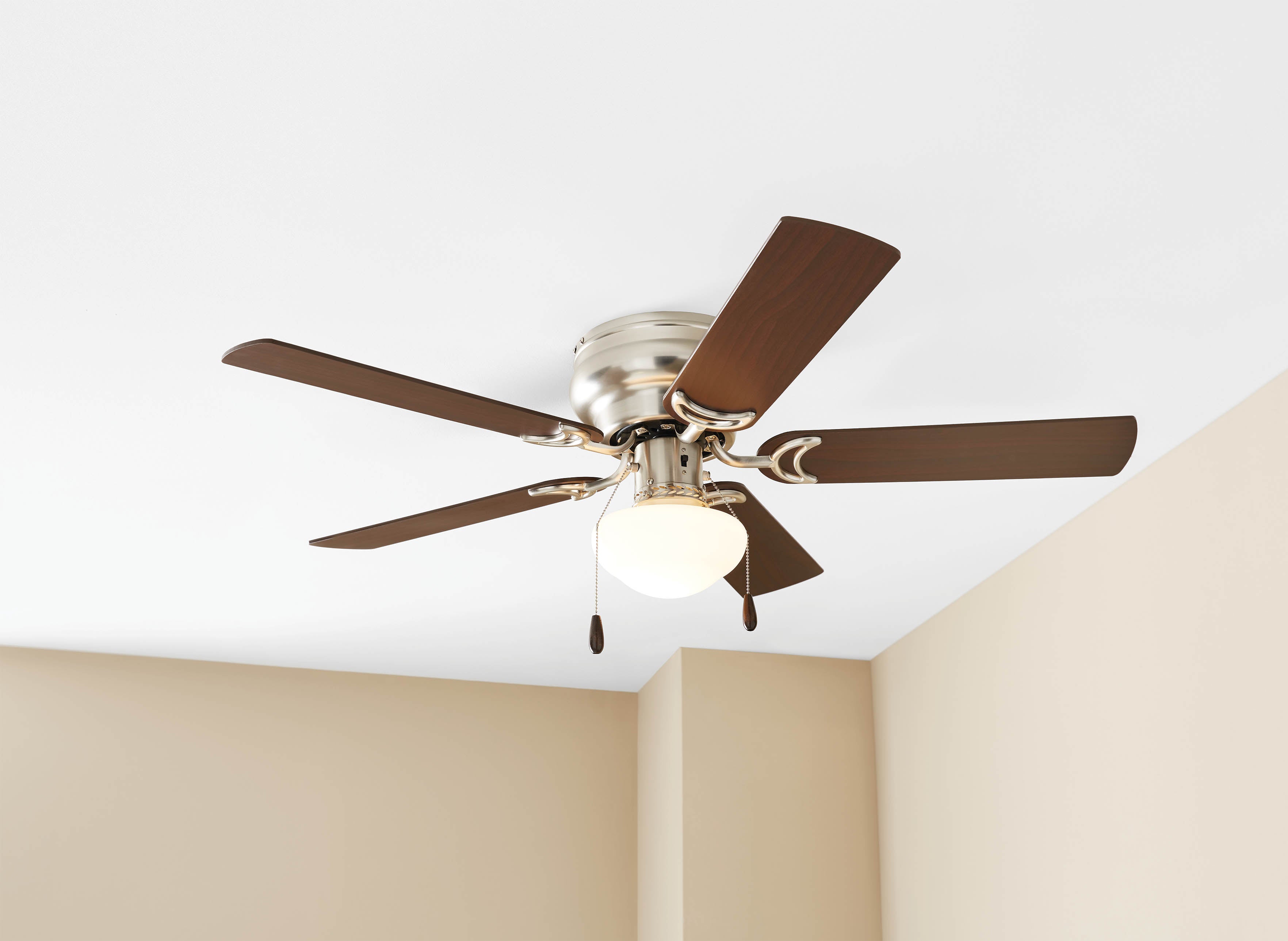 44" Satin Nickel Hugger Ceiling Fan, 5-Blade