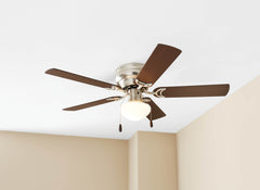44" Satin Nickel Hugger Ceiling Fan, 5-Blade