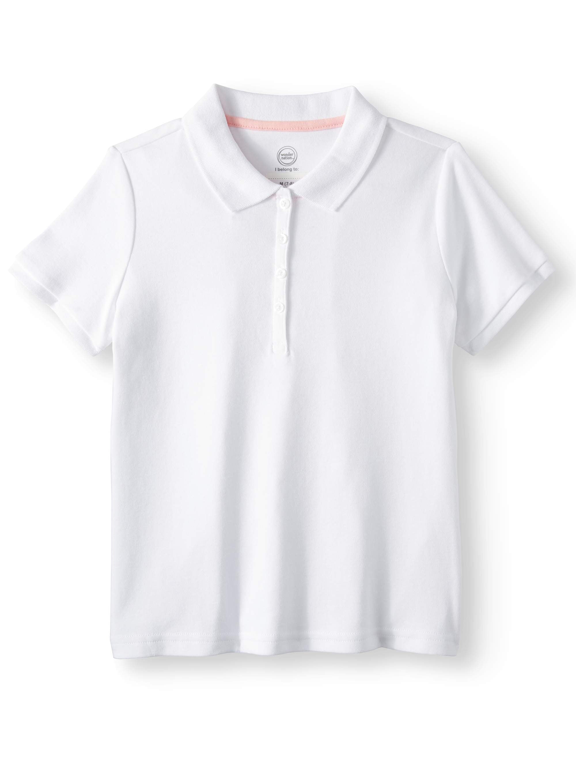 Wonder Nation Girls School Uniform Short Sleeve Interlock Polo Shirt, 2-Pack Value Bundle, Sizes 4-18
