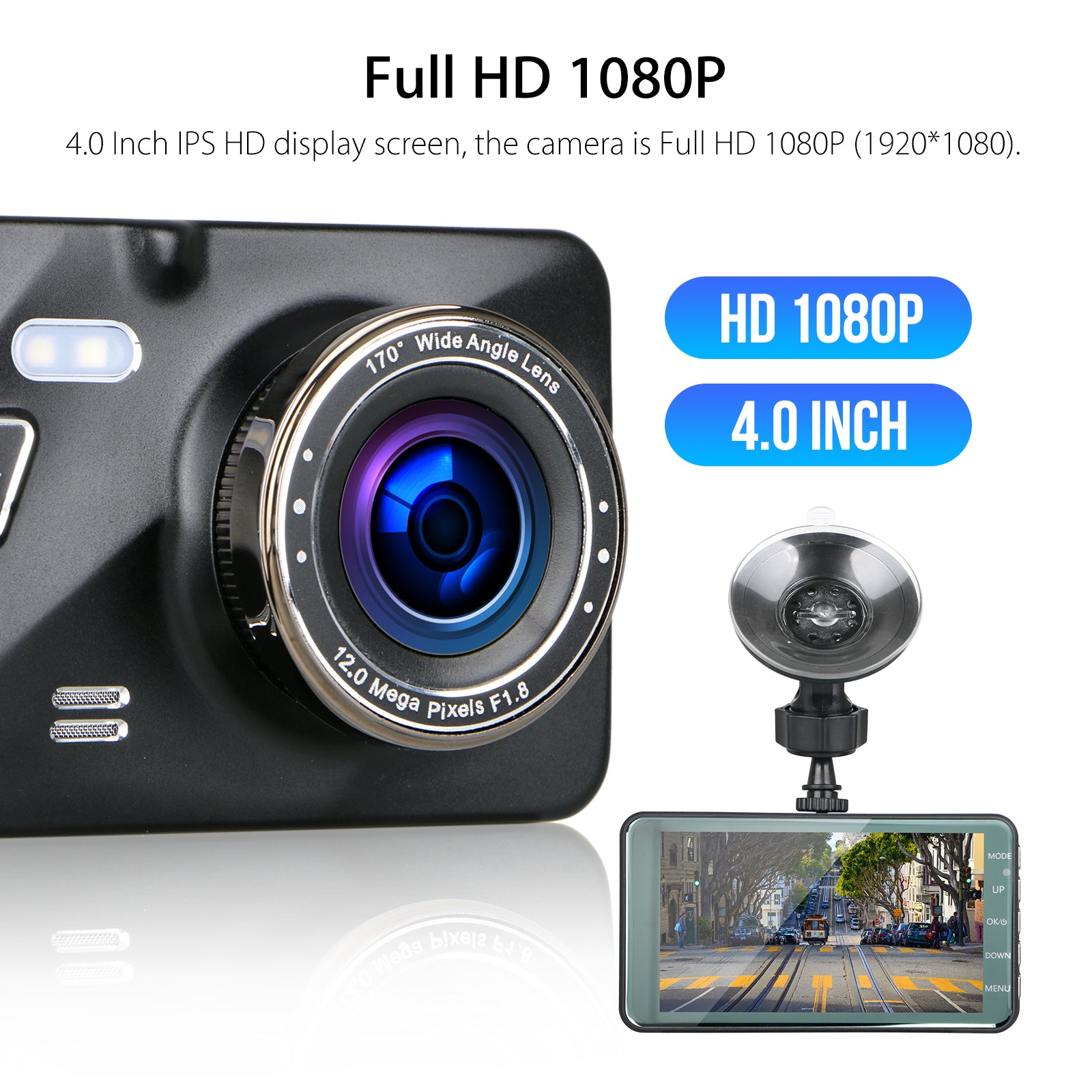 4"/4.5" IPS Screen Full HD 1080P DVR Dash Cam, Car Dashboard Camera Video Recorder