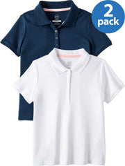 Wonder Nation Girls School Uniform Short Sleeve Interlock Polo Shirt, 2-Pack Value Bundle, Sizes 4-18