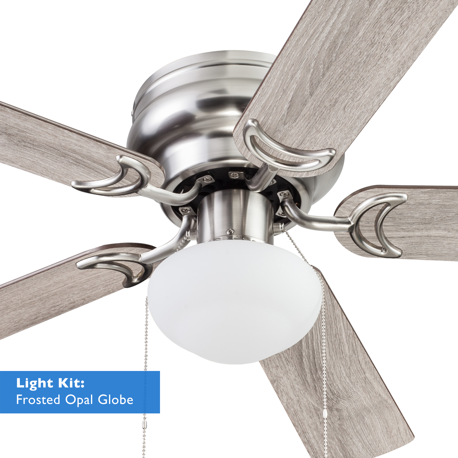 44" Satin Nickel Hugger Ceiling Fan, 5-Blade